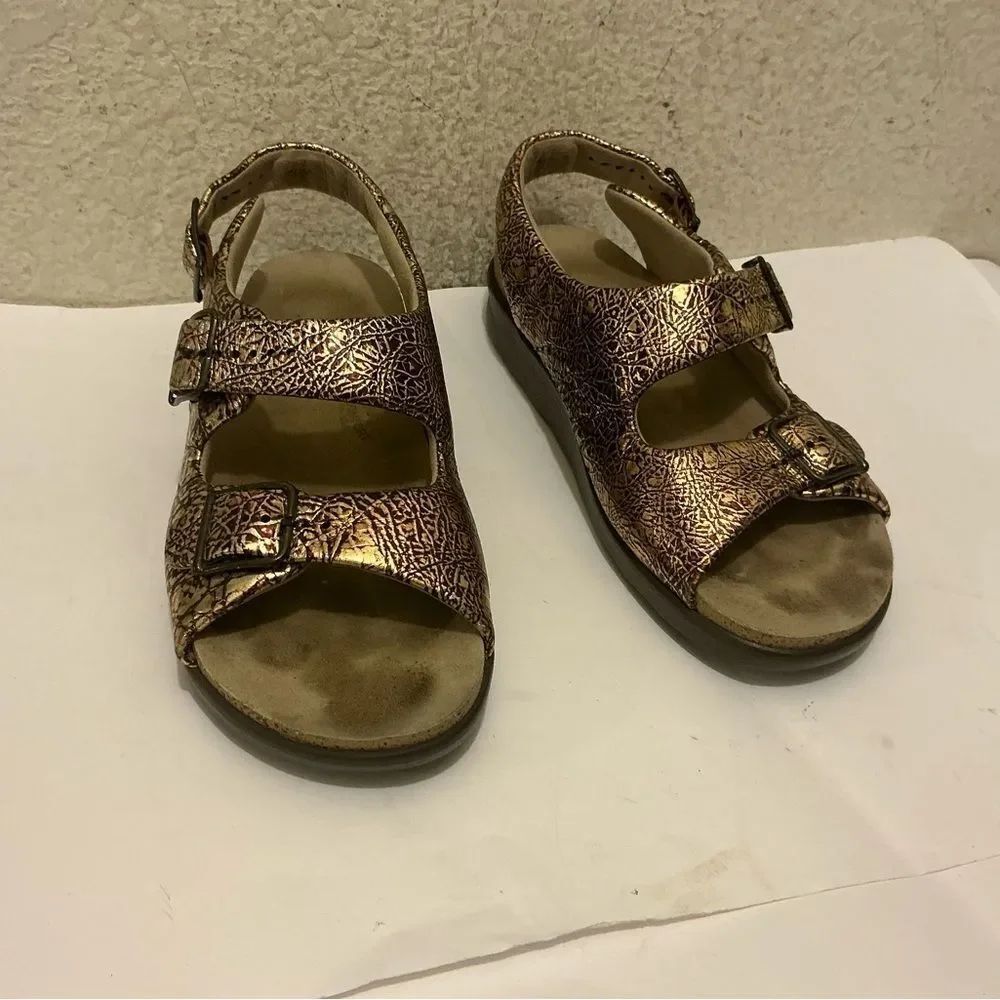 SAS Relaxed Walking Gold Bronze Double Strap & Buckle Tripad Comfort Sandals